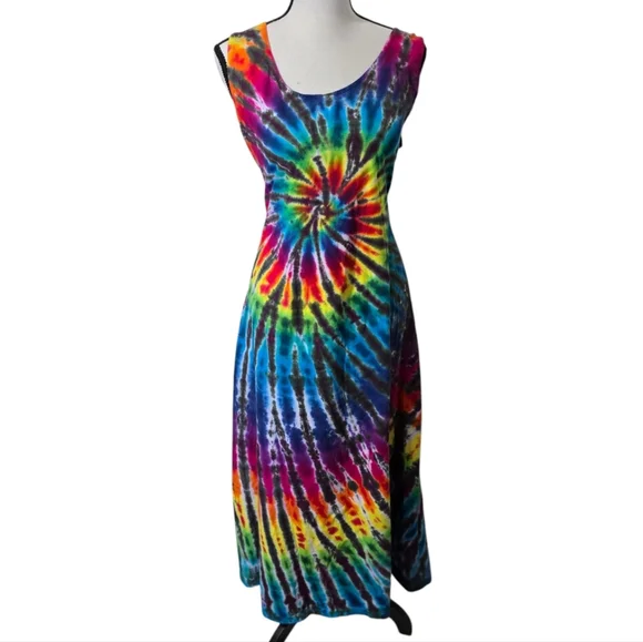 Vibrant Rainbow Tie-Dye Sleeveless Sundress - Picture 1 of 5